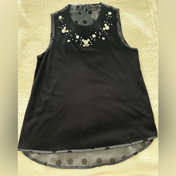 Disney Black Polka Dot Top Sheer Back With Bow Top Size M - Picture 1 of 12